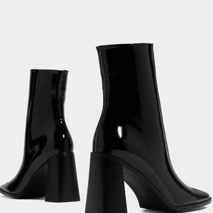 square up patent faux leather boot